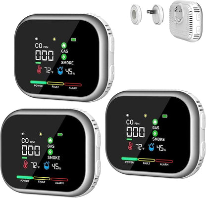 6-in-1 Portable Steadfast Haven Detector Air Quality Monitor (Temperature, Humidity and More) Plug in & Magnetic Mount & Rechargeable Battery Backup for RV Car Hotel Apartment Travel (3,White)