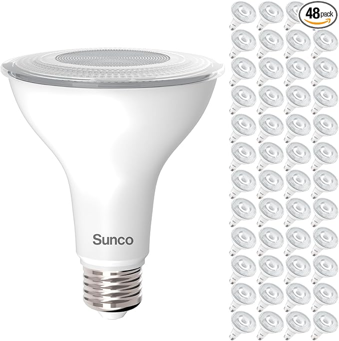 Sunco 48 Pack PAR30 LED Bulbs, 1200 Lumens High Brightness Flood Light Indoor 75W Equivalent 11W, Dimmable, 2700K Soft White, E26 Medium Base, Exterior Wet Rated - UL.