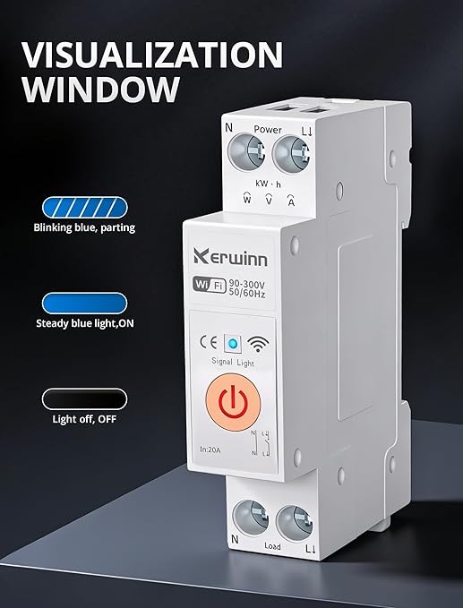 WiFi Smart Circuit Breaker 1P+N, 24-Hour Energy Monitoring, DIN Rail Mount, Smart Life/Tuya APP Remote Control & Voice Control Compatible with Alexa/Google Assistant(20A)