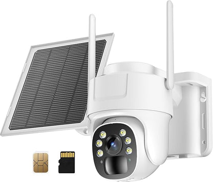 KKB 4G LTE Cellular Security Camera, No WiFi Security Camera Outdoor Built-in SIM Card and 64GB SD Card, Solar Powered, 2K Wireless Cam Color Night Vision, PIR Motion Sensor, PTZ 355° View, 2 Way Talk