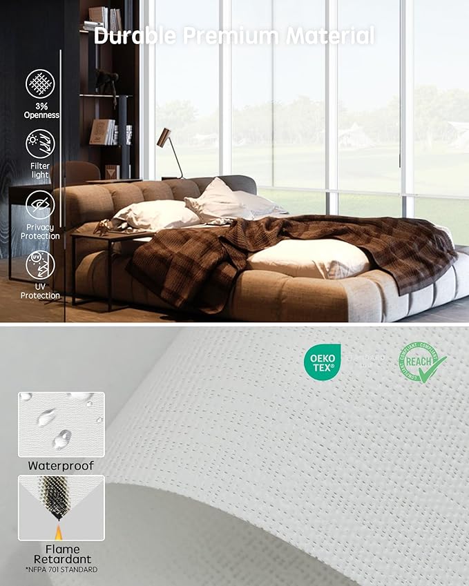 Yoolax Motorized Blinds with Remote, Flame Resistat mart Roller Shades Work with Alexa, Google, Apple Homekit, Custom Automatic Shades with Voice Control for Living Room (3% Openness White)