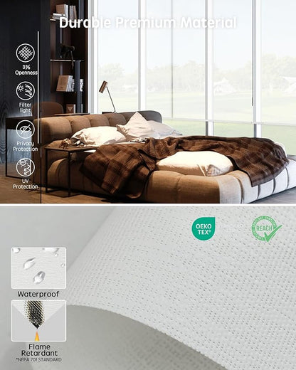 Yoolax Motorized Blinds with Remote, Flame Resistat mart Roller Shades Work with Alexa, Google, Apple Homekit, Custom Automatic Shades with Voice Control for Living Room (3% Openness White)