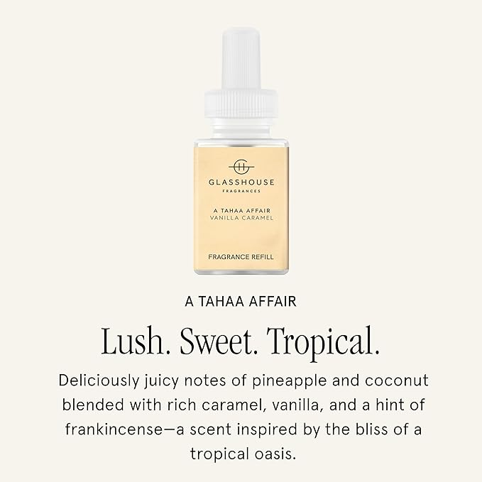 Pura x Glasshouse Home Scent Refill - Smart Air Diffuser - Hours of Luxury Fragrance per Refill - Home Essential - Clean & Safe Diffuser Fragrance - A Tahaa Affair