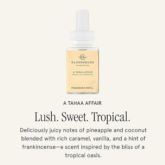 Pura x Glasshouse Home Scent Refill - Smart Air Diffuser - Hours of Luxury Fragrance per Refill - Home Essential - Clean & Safe Diffuser Fragrance - A Tahaa Affair