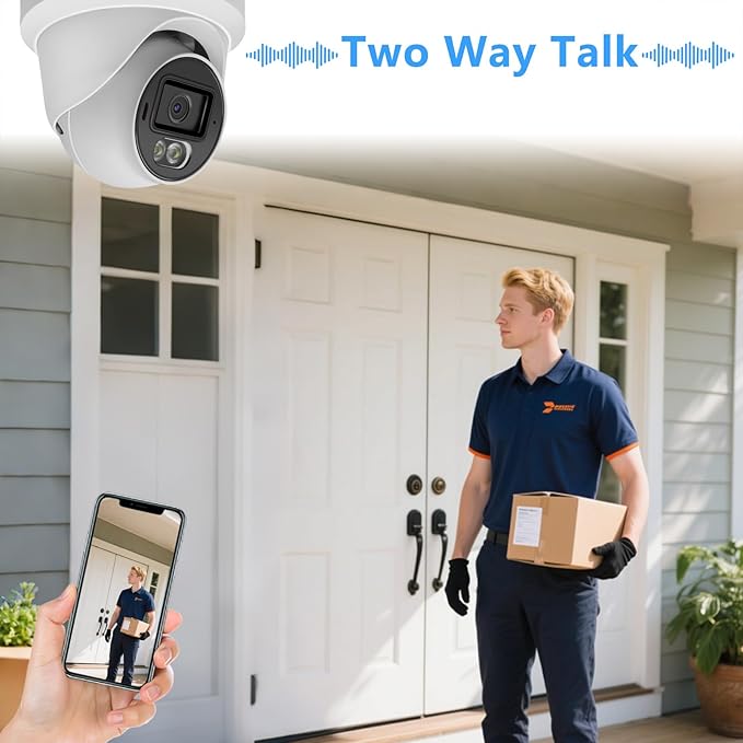 8MP 4K PoE IP Security Dome Camera Outdoor, Full Color Turret IP Camera with Smart Dual Light, Two Way Talk, SD Card Slot, 98ft Night Vision, 110°Wide Angle, Human/Vehicle Detection