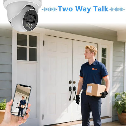 8MP 4K PoE IP Security Dome Camera Outdoor, Full Color Turret IP Camera with Smart Dual Light, Two Way Talk, SD Card Slot, 98ft Night Vision, 110°Wide Angle, Human/Vehicle Detection