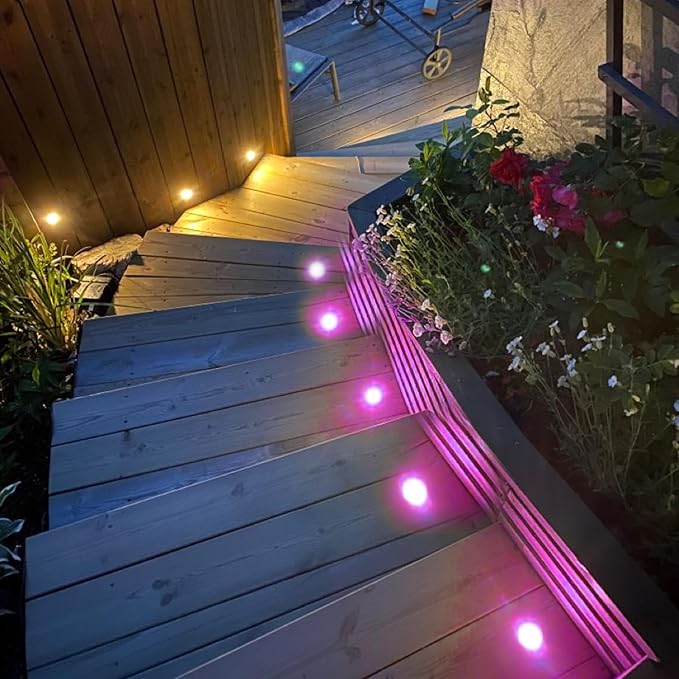 FVTLED WiFi LED Deck Lights Kit RGBW, 30pcs Φ1.77 Smart Phone Control Low Voltage Recessed Muticolor & Warm White Soffit Yard Path Stair Decor Lamp Fit for Alexa Google Home, Black Shell