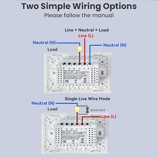 Smart Switch 118X72X34MM Neutral/No Neutral Wire Required, 2.4GHz Wi-Fi,Compatible with Alexa and Google Home 220V, White 1 Gang 1 Pack