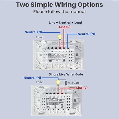 Smart Switch 118X72X34MM Neutral/No Neutral Wire Required, 2.4GHz Wi-Fi,Compatible with Alexa and Google Home 220V, White 1 Gang 1 Pack
