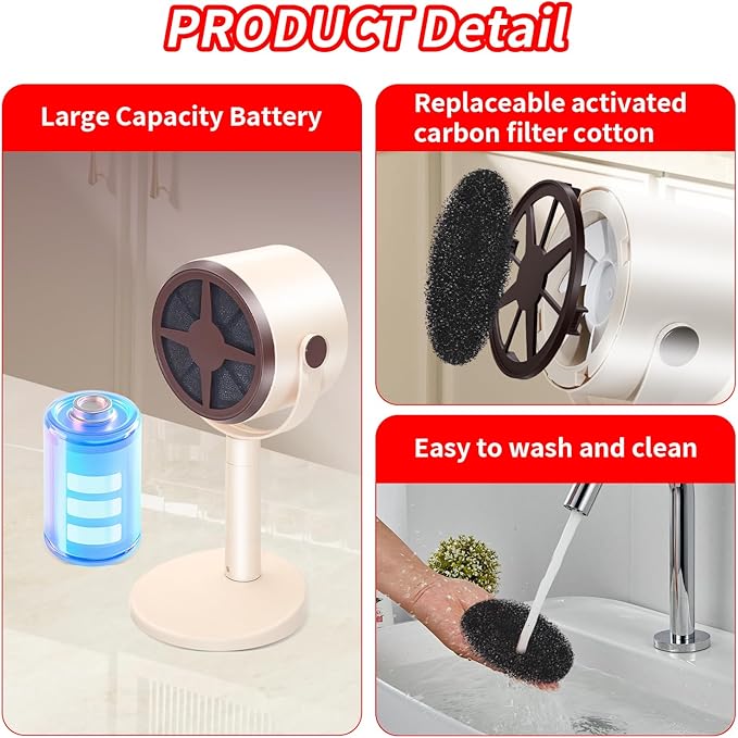 Mini Rechargeable Desktop Air Purifier with 10 Carbon Filters, Quiet Air Cleaner Fan for Smoking Indoors, Compact Desktop Air Purifier and Smoke Remover for Home, Office, Kitchen, Desk, and Travel