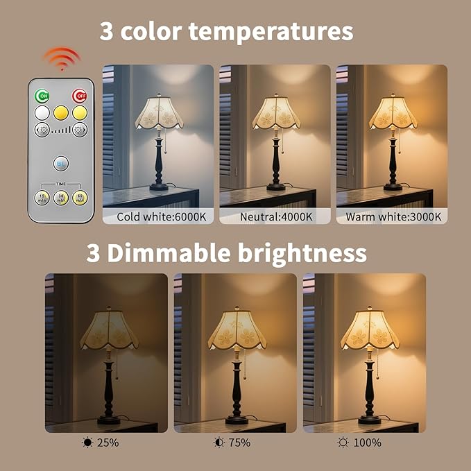 A19 Rechargeable Light Bulbs with Remote,USB & E26 Socket Dual Charging,3 Colors LED Dimmable,Touch,Hardwired & Non-Wired, Battery Operated Backup Light Bulb for Power Outage Camping Outdoor Hurricane