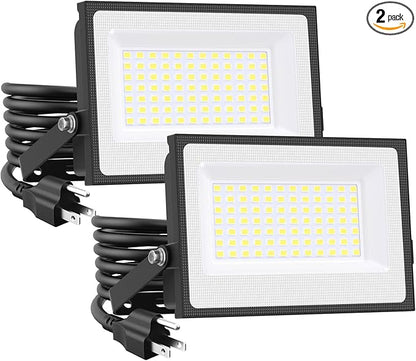 Onforu 80W Flood Lights Outdoor,8000lm Bright LED Work Light with Plug,Daylight White LED Flood Lighting, IP66 Waterproof Security Yard Lights for Garage Stadium 2 Pack