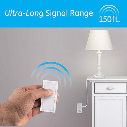 MySelectSmart Remote Control Outlet, On/Off, 1 Outlet, Full Kit, White | Control can be Wall Mounted, 150ft Range from Receiver, Pairable Remote for Multiple Plugs, Ideal for Lamps, No Wiring Needed