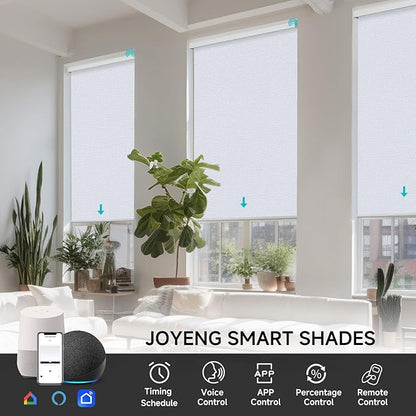 Motorized Blinds with Remote, Custom Waterproof Automatic Electric Blackout Smart Blinds for Windows, Motorized Window Roller Shades Compatible with Alexa Google for Home Office, White
