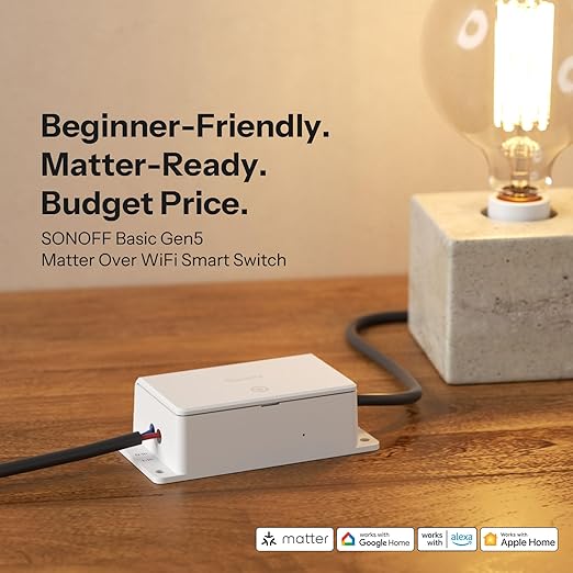 SONOFF Basic-1GS Gen5 Matter Wi-Fi Smart Switch, Needs Neutral Wire, DIY Smart Home Automation Module, Compatible with Apple Home, Alexa & Google Assistant, No Hub Required, White, 4 Pack