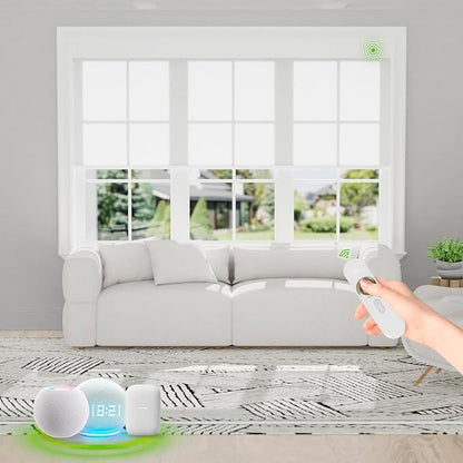 Motorized Blinds with Remote [Light Filtering] Smart Blinds Compatible with Alexa Google HomeKit, 60% Blackout Automatic Roller Shades for Indoor Windows, Customized Size, Pure White