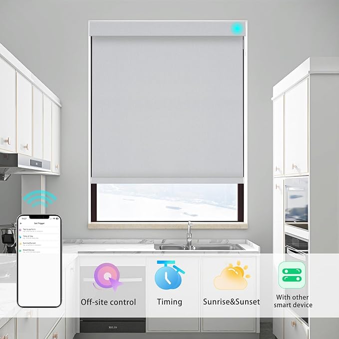Changshade Smart Roller Shade with Remote Control Blackout Automatic Window Shades for Home Custom Size Motorized Blinds for Windows Work with Alexa,Google Home,Apple Homekit, Smokey Grey