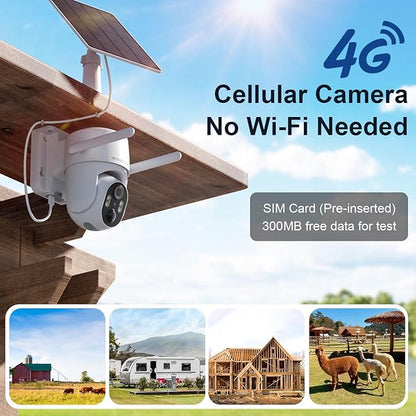 HOSAFE.COM 4G LTE Cellular Security Camera No Internet Needed,2K Solar No WiFi Security Camera Outdoor Wireless with SIM Card Jobsite, 360 Live View, Motion Detection, Free Cloud Storage(Need Apply)