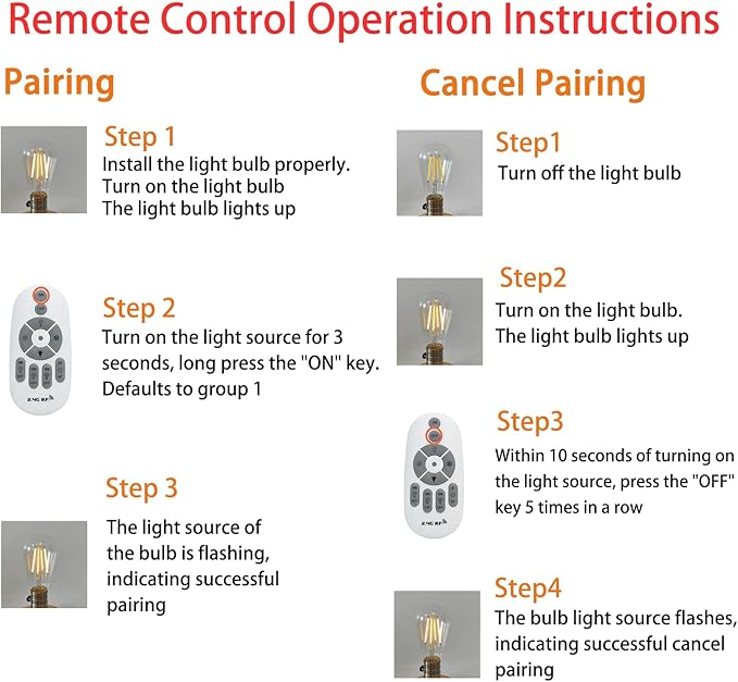 Dimmable LED Light Bulbs with Remote, E26 Base Remote Control Light Bulb Dimmable 2700K-6000K, ST64 Vintage Edison Bulbs for Lamp, 2 Pack (2 Bulbs+1 Remote)