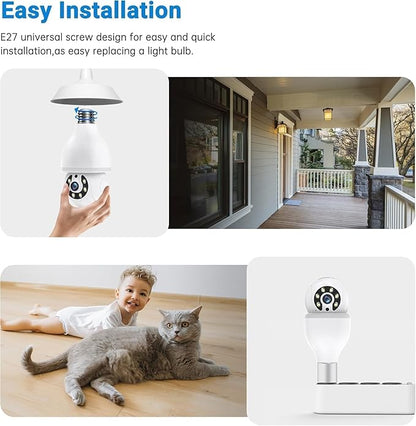 DYPCO Light Bulb Security Camera -5G& 2.4GHz WiFi Camera Outdoor Wireless Motion Detection and Alarm,Two-Way Talk,Color Night Vision,Human Detection, Light Socket Camera (White 2 Packs)