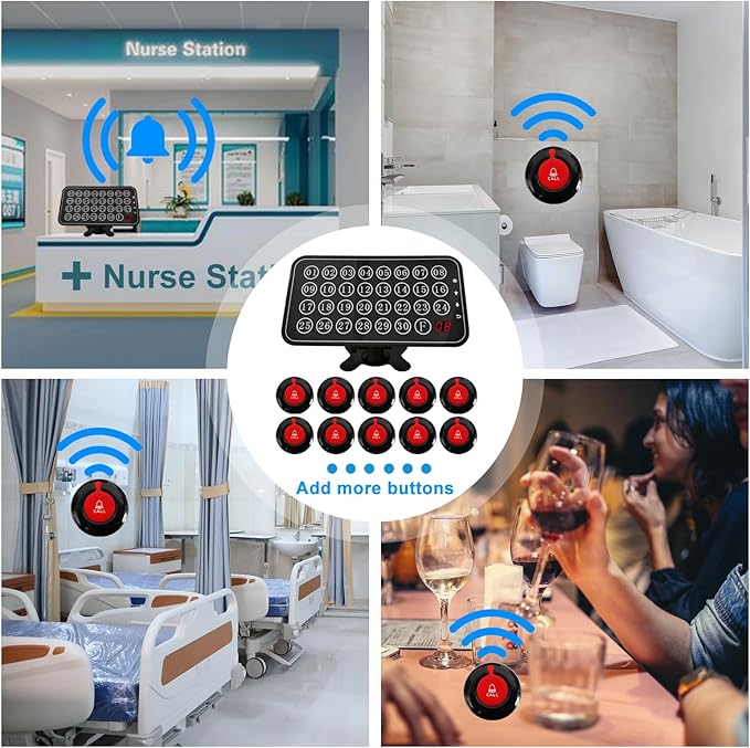 Life Alert Care Giver Pager Nurse Call System 30-line Elderly Monitoring 10 Emergency Bathroom Alarm Button for Patients Seniors Disabled SOS Help for Nursing Home Hospital Clinic Restaurant