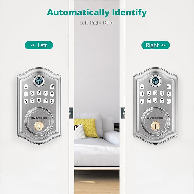 AkaGear Keyless Entry Door Lock with Fingerprint - Door Locks with 2 Keys, Electronic Keypad Deadbolt, Smart Door Locks, Smart Locks for Front Door, Auto-Lock & One Touch Locking - Satin Nickel