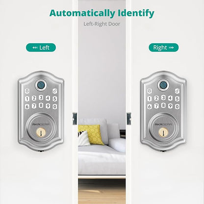 AkaGear Keyless Entry Door Lock with Fingerprint - Door Locks with 2 Keys, Electronic Keypad Deadbolt, Smart Door Locks, Smart Locks for Front Door, Auto-Lock & One Touch Locking - Satin Nickel
