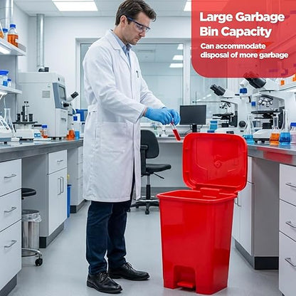 1pcs Red Step on Trash Can Hands-Free Waste Bin with Odor Control Lid Touchless Sanitary Use Garbage Can for Lab Dental Home Clinic Office (8 Gallon)