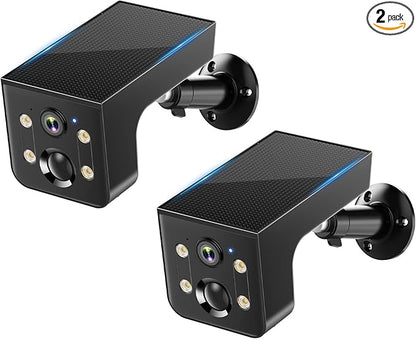 Thybro Solar Powered Camera Outdoor 2 Pack: AI Motion Detection 2K Outdoor Camera Wireless - Long Battery Life for Home & Business Monitoring(Black)