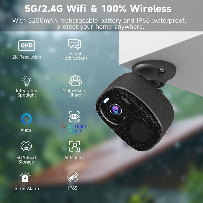 5G/2.4G Security Cameras Wireless Outdoor, 4Packs Cameras System