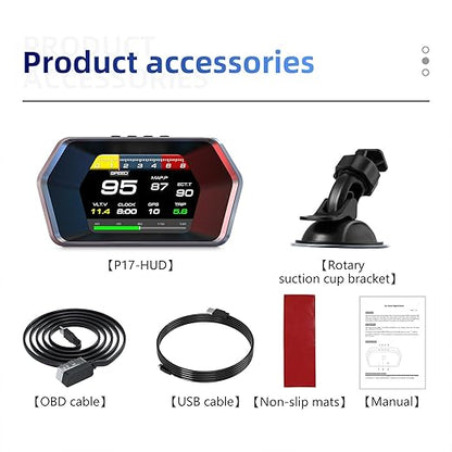 MH HUD Heads Up Display for Car, OBD2 + GPS Dual System, OBD2 Gauge Display, Digital Speedometer MPH Water&Oil Temp Meter Tachometer Driving Overspeed Alarm for All Car, OBD2 for 2008+ Vehicle