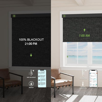 Motorized Blinds with Remote，100% Blackout Smart Blinds Motorized Roller Shades Compatible with Alexa Automatic Blinds for Windows Electric Window Blinds Customized Size Dark Gray Mist