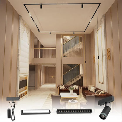 6 Pack Magnetic Track Lighting Rail, 4-Wire Recessed Aluminum Rail for LED Track Light System, Flush Mount 24V Low Voltage Adjustable Track for Ceiling (39.4inch/3.3ft)