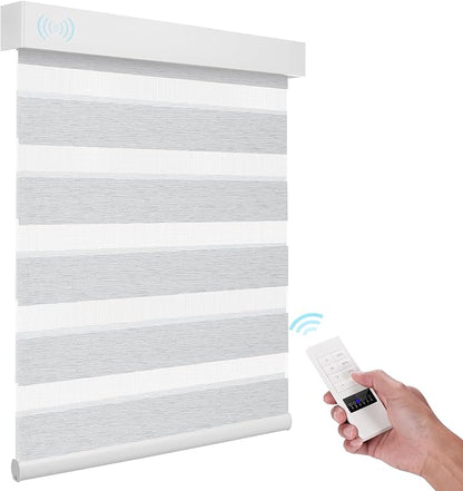 ACMEART Motorized Zebra Blinds,Smart APP & Remote Control Light Filtering Zebra Shades,Compatible with Alexa,Custom Size Electric Window Blinds for Home Office (Jacquard Light Grey)