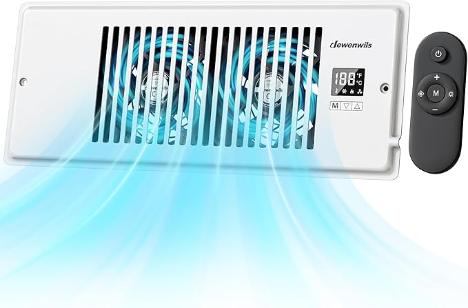 DEWENWILS 4'' x 12'' Quiet Register Booster Fan with Remote Control & Smart Intelligent Thermostat, 5-Speed Vent Fan Booster, Enhances AC Heating & Cooling Airflow for Floor, Wall, White