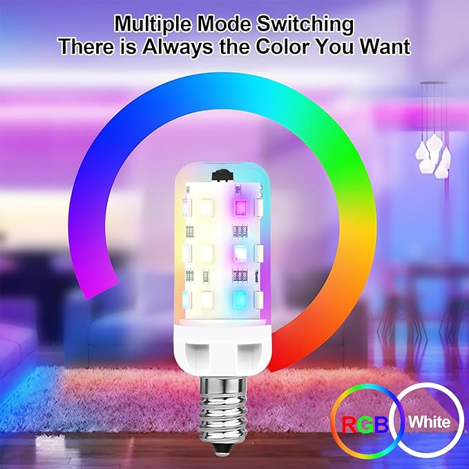 XRise E12 LED Bulb 2.5W Dimmable RGB+White Color Changing with Remote Control Equivalent 25W Halogen E12 Base LED Light Bulbs 6000K 250LM, No Flicker,8 Pack