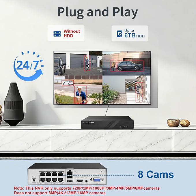 Anpviz 8CH PoE Security Camera System, 4X 5MP Turret Cams, 6MP NVR (No HDD)