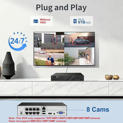 Anpviz 8CH PoE Security Camera System, 4X 5MP Turret Cams, 6MP NVR (No HDD)
