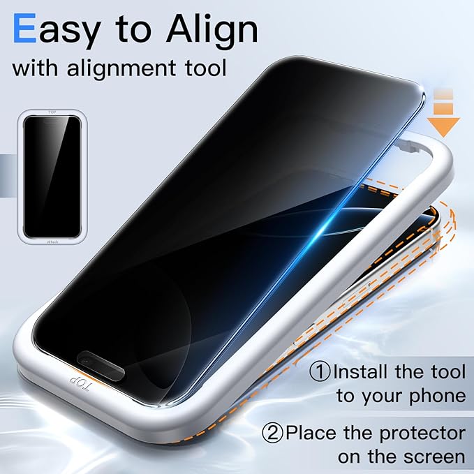 JETech 360 Degree Privacy Screen Protector for iPhone 16 Pro 6.3-Inch, 4-Way Anti-Spy Tempered Glass Film with Easy Installation Tool, 2-Pack