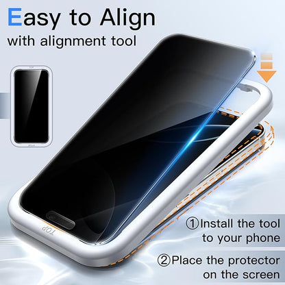 JETech 360 Degree Privacy Screen Protector for iPhone 16 Pro 6.3-Inch, 4-Way Anti-Spy Tempered Glass Film with Easy Installation Tool, 2-Pack