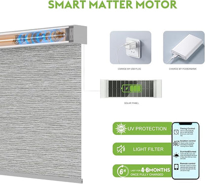 Motorized Blinds with Remote，100% Blackout Smart Blinds Motorized Roller Shades Compatible with Alexa Automatic Blinds for Windows Electric Window Blinds Customized Size Silver Gray