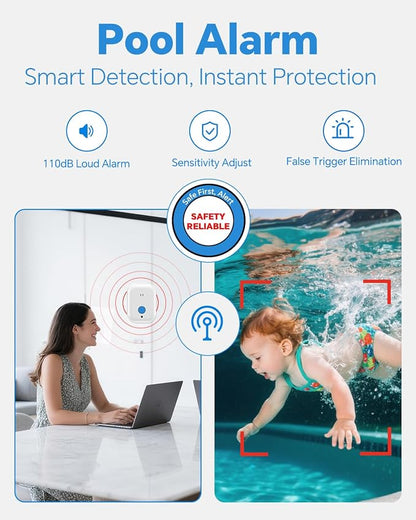 Pool Alarm for Inground & Above Ground Pools – Floating Pool Safety Alarm with 110dB Siren, Adjustable Sensitivity, Weatherproof– Covers up to 20' x 40' – Protects Kids & Pets (Blue)
