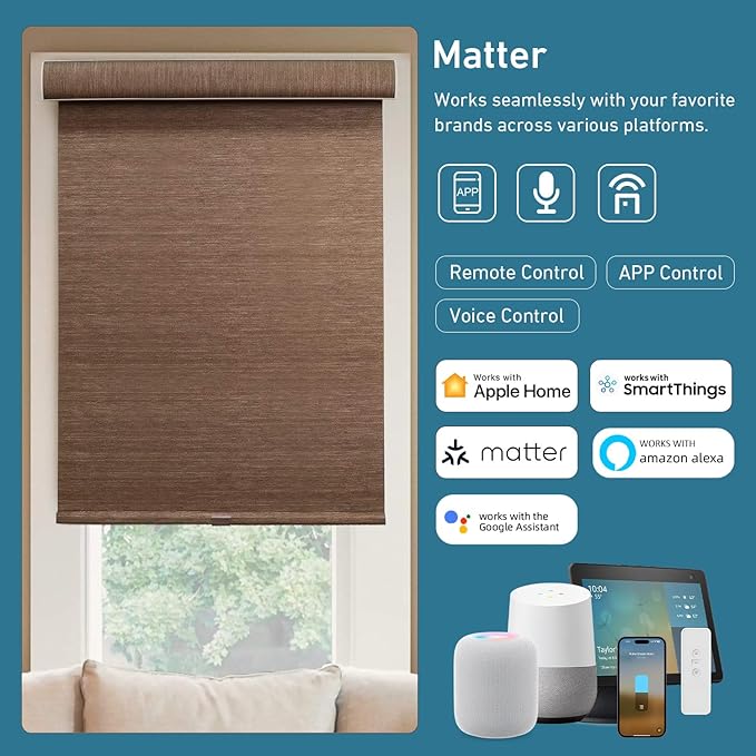 Smart Blinds Motor for 1.5"(38mm) Shade Tube Work with Homekit, Build with Matter Over Thread, Type-C Rechargeable Roller Shade Motor, Work with HomeKit, Home Assistant, Alexa, Motorized Blinds