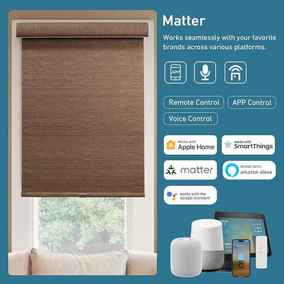 Smart Blinds Motor for 1.5"(38mm) Shade Tube Work with Homekit, Build with Matter Over Thread, Type-C Rechargeable Roller Shade Motor, Work with HomeKit, Home Assistant, Alexa, Motorized Blinds