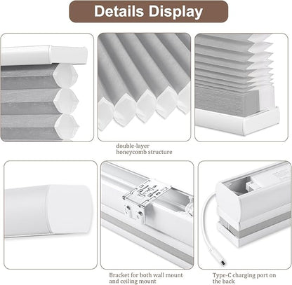 Godark Motorized TDBU Cellular Shades with Remote Control Smart Honeycomb Blinds Compatible with Alexa Google Home Smarthings Custom Double Cellular Light Filtering for Indoor Windows Doors-Grey