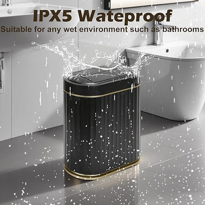 SYNCVIBE Bathroom Trash Can with Lid Butterfly 2 Gallon Sensor Trash can, IPX5 Waterproof Garbage Can, Automatic Slim Trash Bin, Under-Counter Wastebasket Bathroom Decor for Kitchen, Black Gold