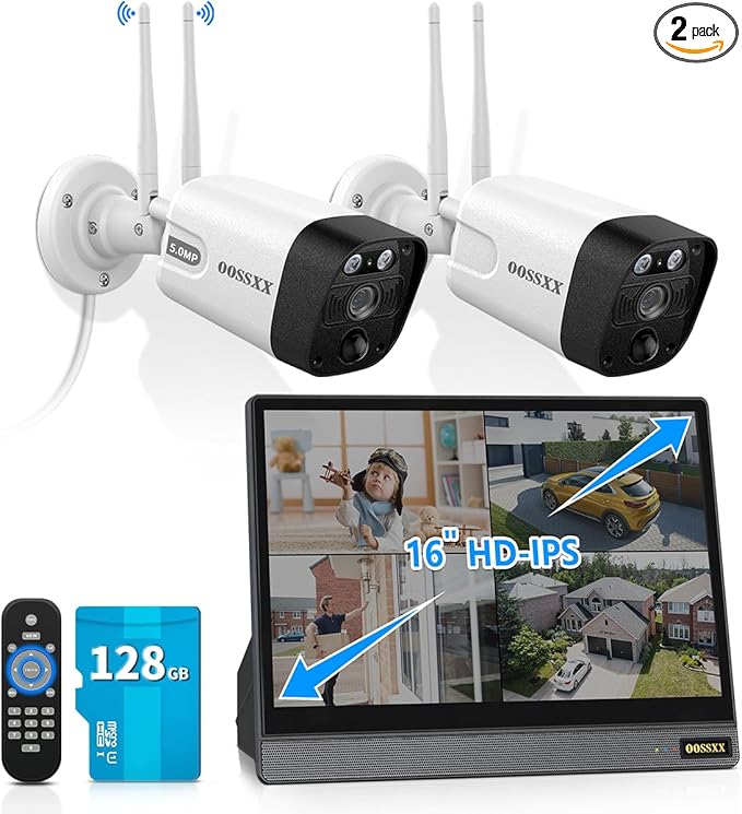 (2026 Update) Wireless WiFi Outdoor Security Camera System with Monitor, Built-in Screen NVR, Dual Antenna Cameras 55% Stronger Signal, 130° Wide Angle, 65ft Night Vision, 2-Way Audio, No Monthly Fee
