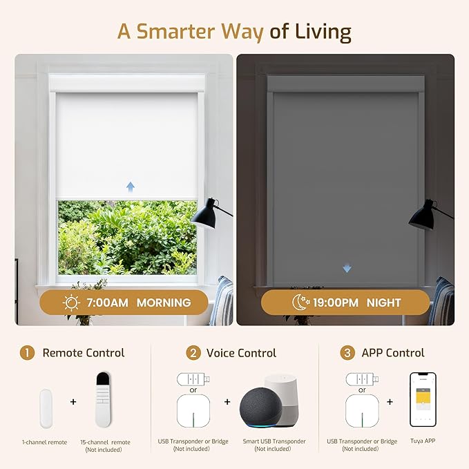 Grandekor No-Drill No Tools Motorized Blinds with Remote | 65x58 White Electric Blackout Smart Roller Shade/APP/Voice Control-for Home Office, Living Room