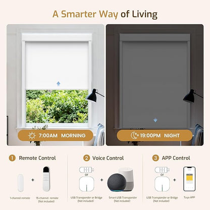 Grandekor No-Drill No Tools Motorized Blinds with Remote | 62x48 White Electric Blackout Smart Roller Shade/APP/Voice Control-for Home Office, Living Room
