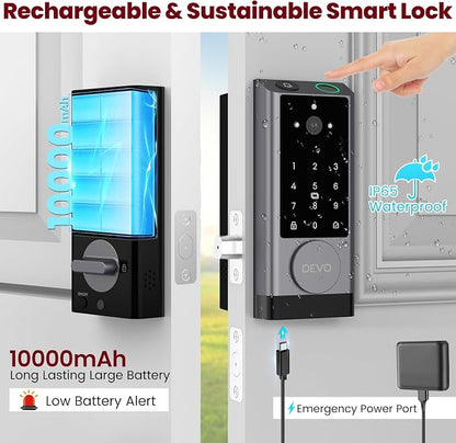 DEVO G1 Keyless Entry Deadbolt Smart Lock with Camera, Doorbell,Fingerprint